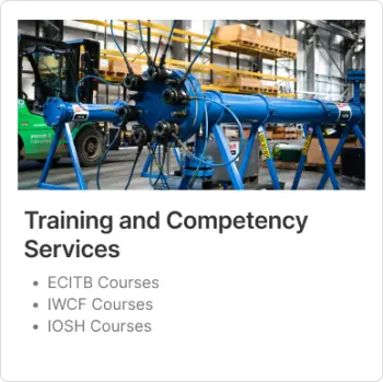 Training and Competency Services button with the following services bullet pointed ECITB Courses, IWCF Courses, IOSH courses