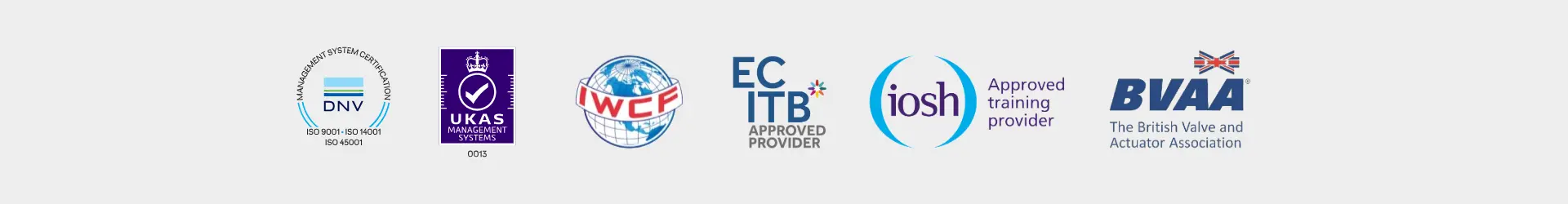 Accreditation banner: DNV acreddited ISO 9001, ISO 14001 and ISO 45001, UKAS accredited, IWCF certified, ECITB approved provider, IOSH Approved Training Provider, BVAA  certified